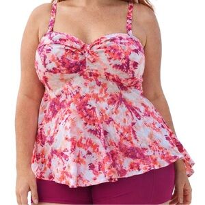 Time and Tru SWIM layered Pink and Orange Tankini bathing suit Top 1X 16/18W